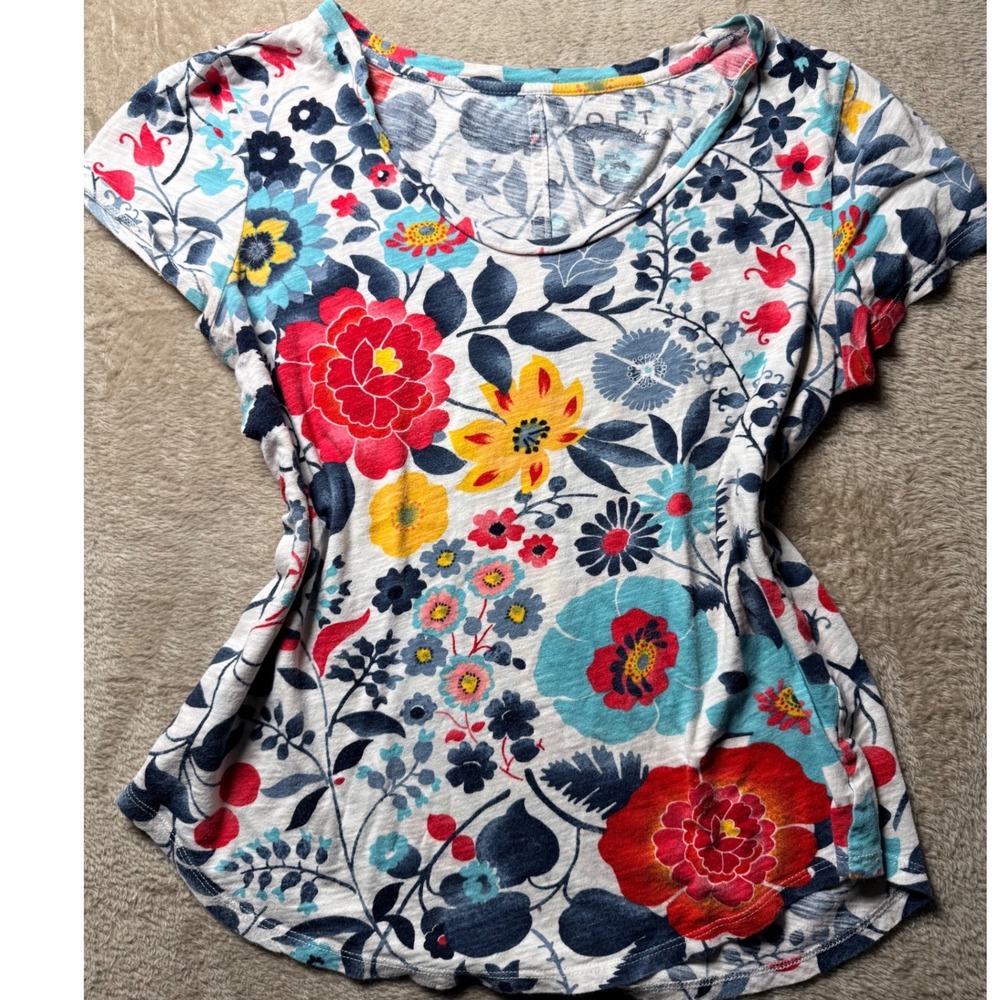 LOFT Everyday Soft Floral T-Shirt Womens XS Cotton Scoop Neck Basics Summer
